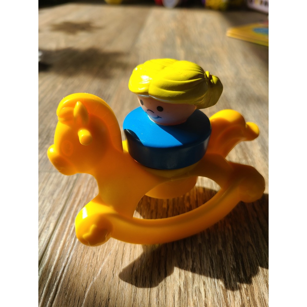 Fisher Price Little People Vintage Girl Blonde Blue with Yellow Rocking Horse